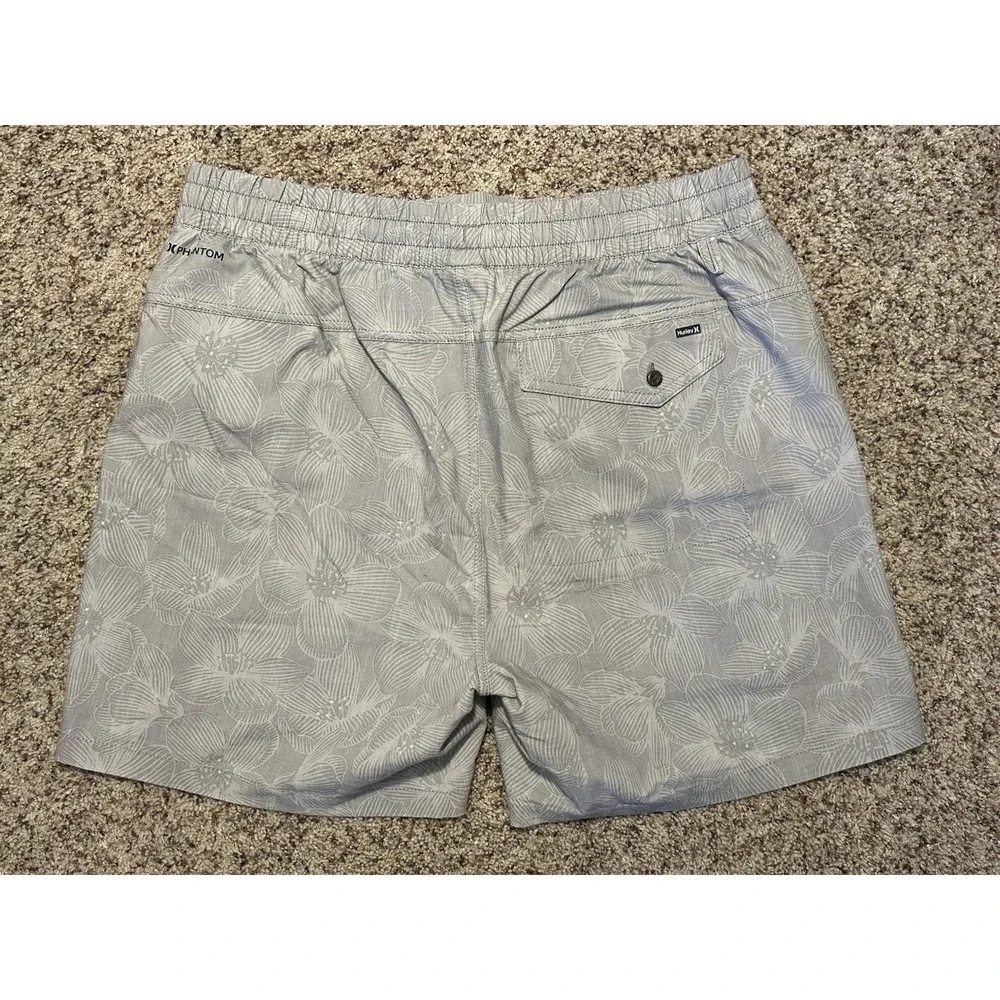 Hurley Phantom Men's Tropical Board Shorts, Drawstring, Grey, Medium